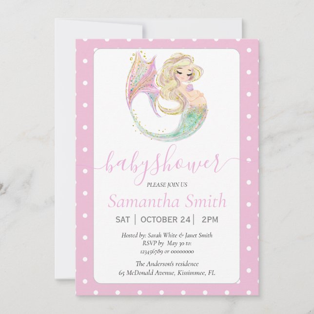 Blonde Mermaid Party Baby Shower.  Invitation (Front)