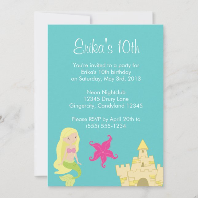 Blonde Mermaid Sea Invitation (Front)