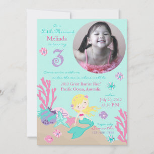 Blonde Mermaid Third Birthday Invitation