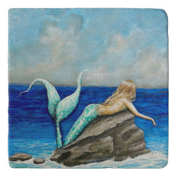 blonde mermaid trivet, beach house kitchen decor trivet