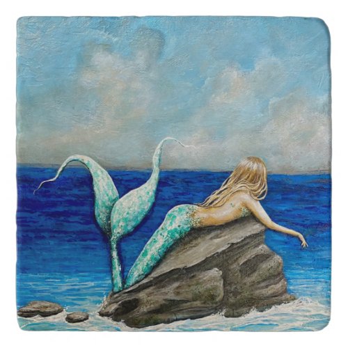 blonde mermaid trivet beach house kitchen decor trivet