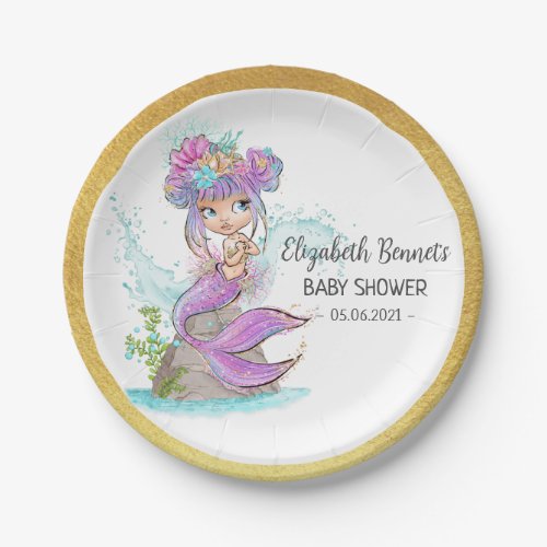 Blonde Mermaid Under The Sea Baby Shower Paper Plates