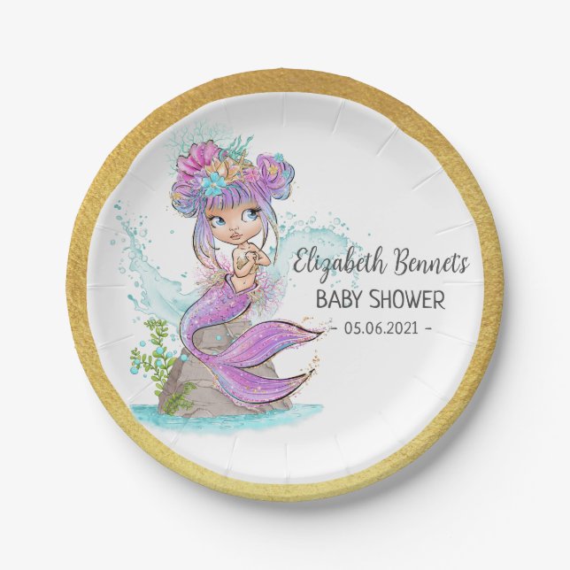 Blonde Mermaid Under The Sea Baby Shower Paper Plates (Front)
