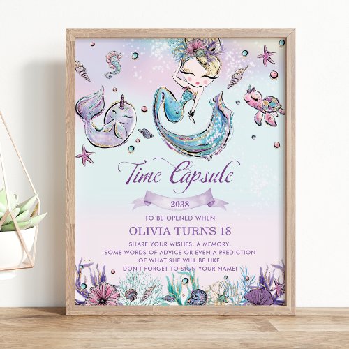 Blonde Mermaid Under the Sea Birthday Time Capsule Poster