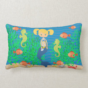 Blonde Mermaid Under The Sea Lumbar Pillow