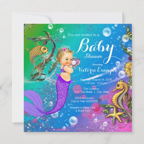Blonde Mermaid Under the Sea Mermaid Baby Shower Invitation