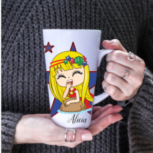 Blonde Mermaid With Blue Star Design  Latte Mug