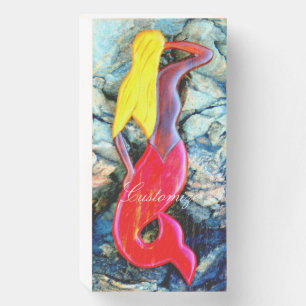 Blonde mermaid with red tail Thunder_Cove Wooden Box Sign