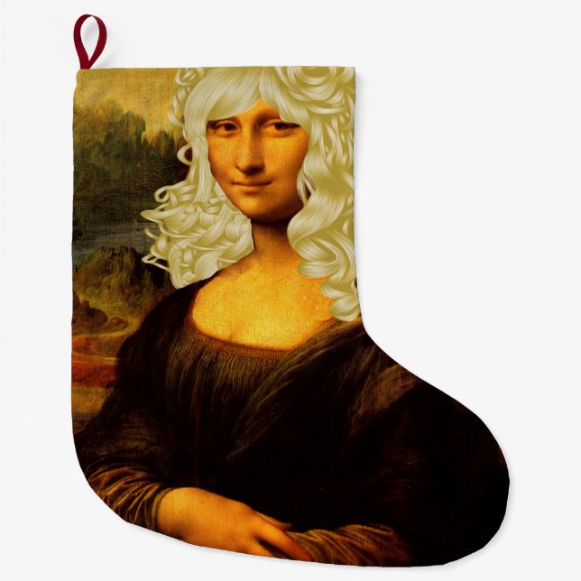 Blonde Mona Lisa Large Christmas Stocking (Front)