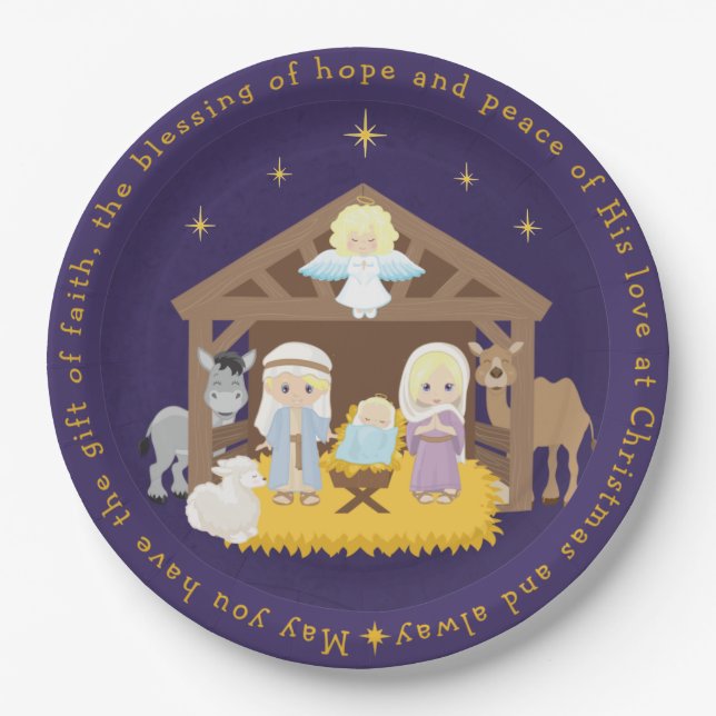 Blonde Nativity Scene Paper Plate (Front)