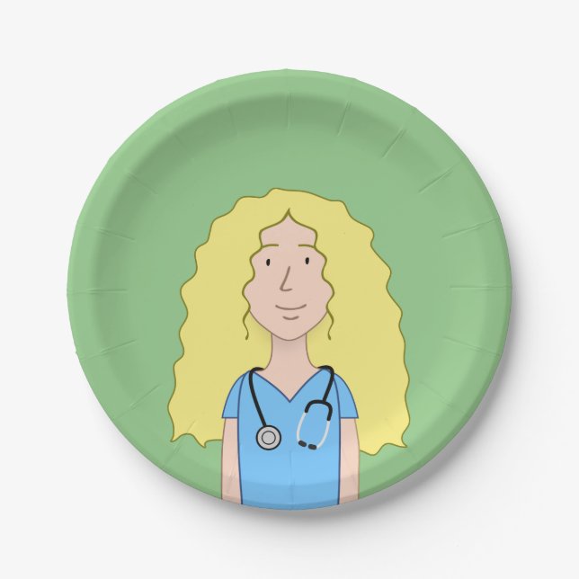 Blonde Nurse Paper Plates (Front)