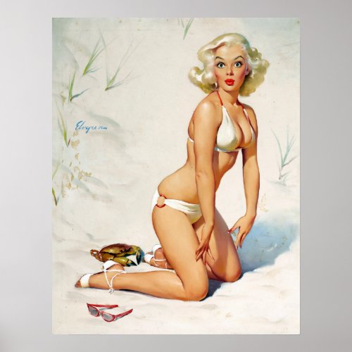 Blonde on Sand Pin Up Poster