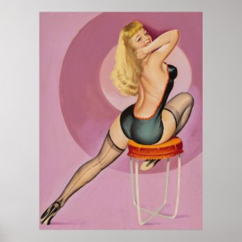 Blonde On Stool Looking Back Pin Up Poster by VintagePinupStore at Zazzle