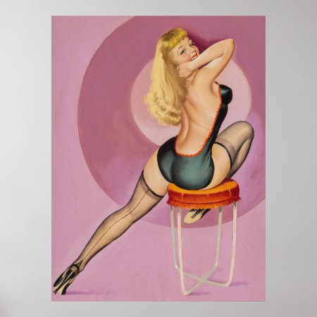 Blonde On Stool Looking Back Pin Up Poster