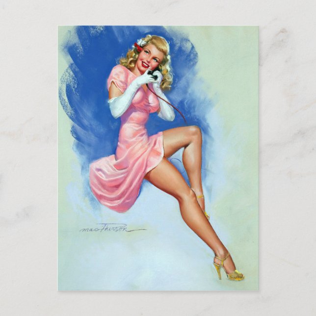 Blonde on Telephone Pin Up Postcard (Front)
