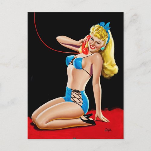 Blonde on Telephone Pin Up Postcard