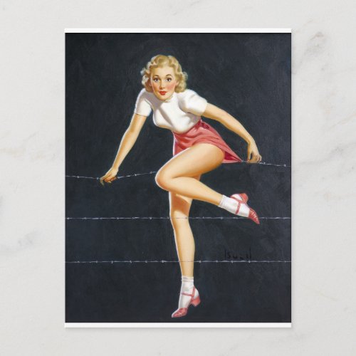 Blonde on Wire Pin Up Postcard