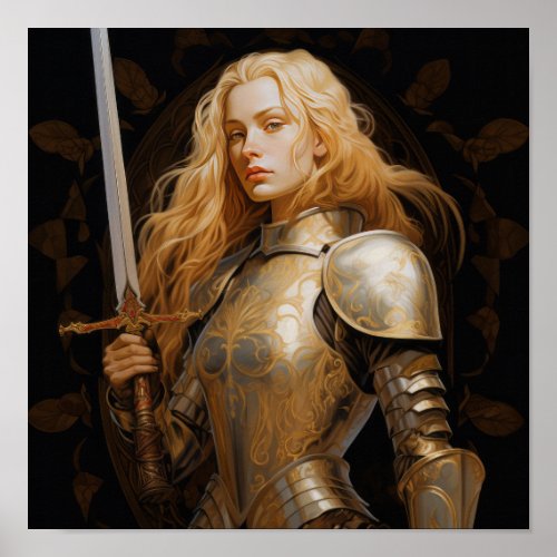 Blonde Paladin Poster Inspiring Strength and Cour Poster