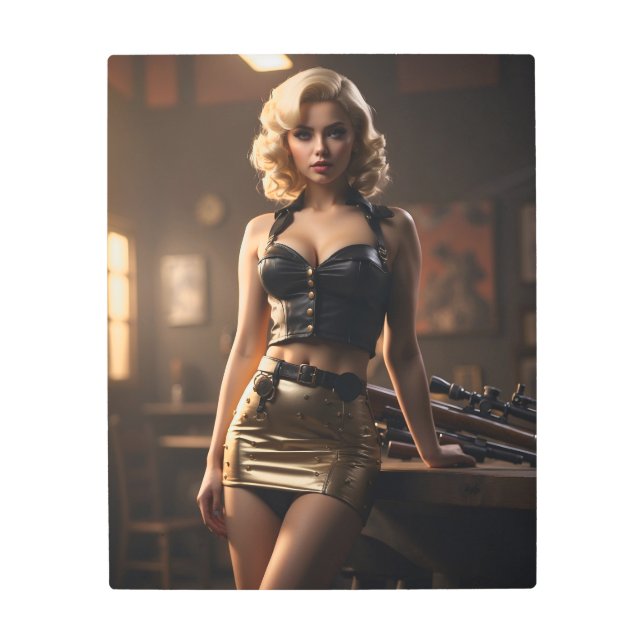 Blonde pin-up girl metal print (Front)