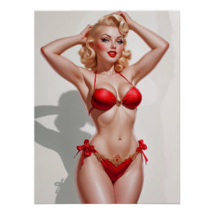 Blonde Pin-Up Red Underwear Poster