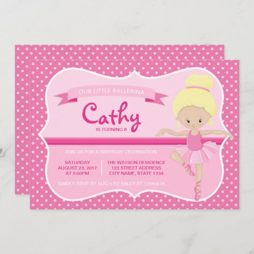 Blonde Pink Ballerina Birthday Invitation