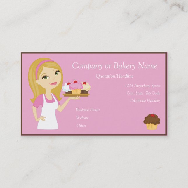 Blonde/Pink Cupcake Baker/Bakery 3 Business Card (Front)
