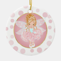 Blonde Pink Fairy Ceramic Ornament