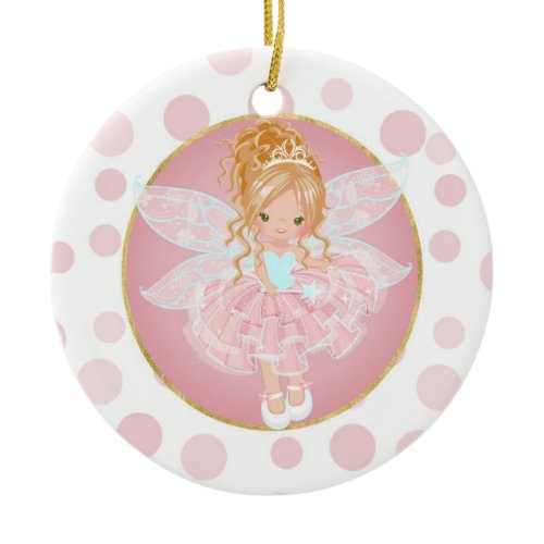 Blonde Pink Fairy Ceramic Ornament