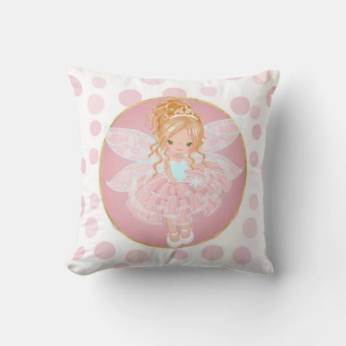 Blonde Pink Fairy Throw Pillow