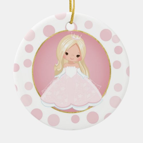 Blonde Pink Princess Ceramic Ornament