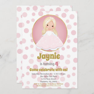 Blonde Pink Princess Girls Birthday Invitation