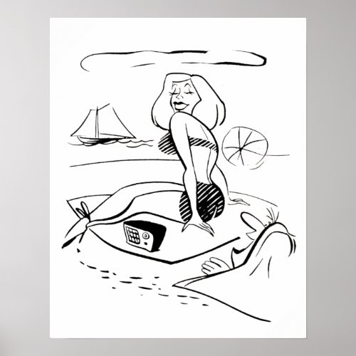 Blonde Pinup Girl Bikini Beach Comic Retro Art Poster