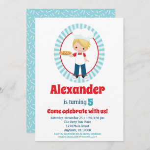 Blonde Pizza Party Boys Birthday Invitation