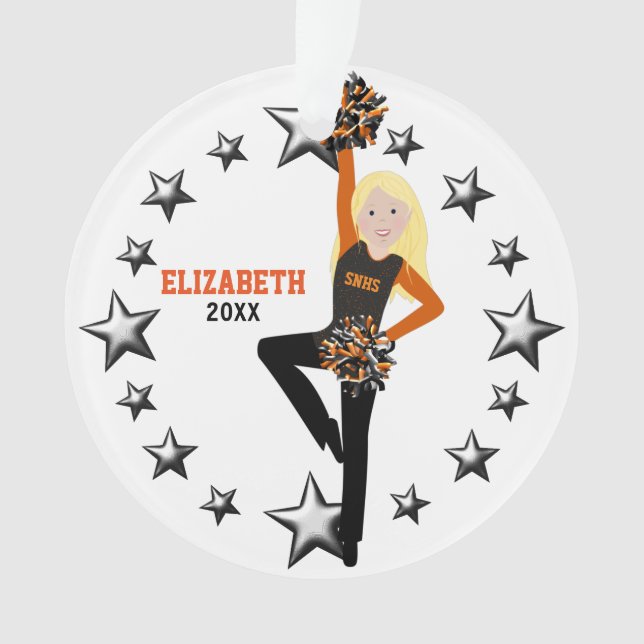 Blonde Pom Squad in Orange and Black Ornament (Front)
