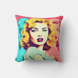 Blonde Pop Art Girl Throw Pillow