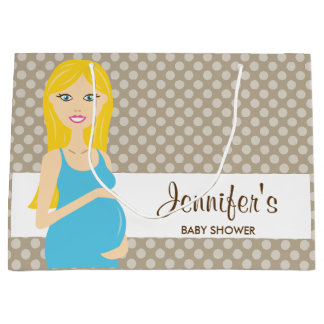 Blonde Pregnant Woman In Blue Dress Baby Shower Large Gift Bag