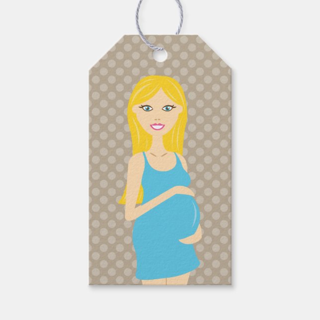 Blonde Pregnant Woman In Blue Dress Gift Tags (Front)