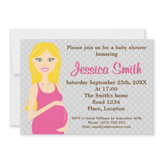 Blonde Pregnant Woman In Pink Dress Baby Shower Invitation