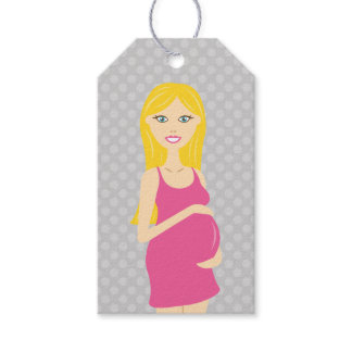 Blonde Pregnant Woman In Pink Dress Gift Tags