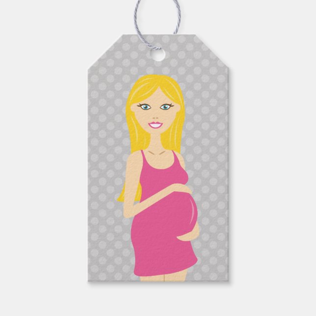 Blonde Pregnant Woman In Pink Dress Gift Tags (Front)