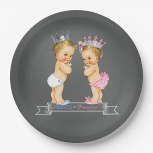 Blonde Prince and Princess Chalkboard Baby Shower Paper Plates