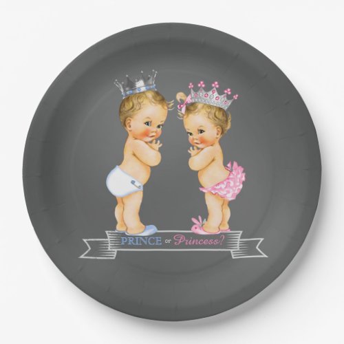 Blonde Prince and Princess Chalkboard Baby Shower Paper Plates