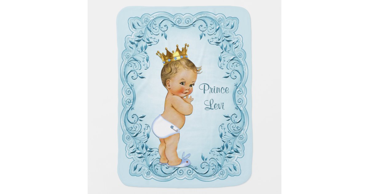Blonde Prince Blue Leaves Personalized Swaddle Blanket | Zazzle
