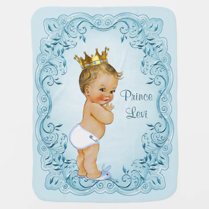Personalised Baby Boys Blanket Embroidered Little Prince with Crown design. 