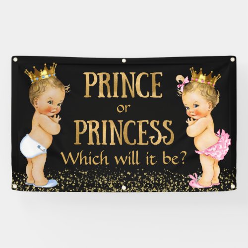 Blonde Prince Princess Gender Reveal Baby Shower Banner