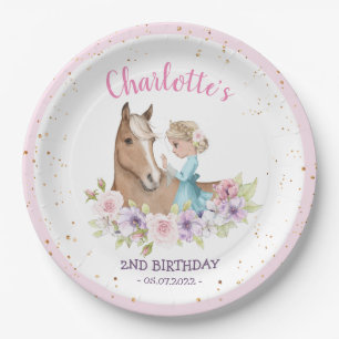 Blonde Princess and Brown Horse Birthday  Paper Plates