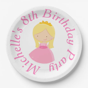 Blonde Princess and Dragon Birthday Party Paper Plates