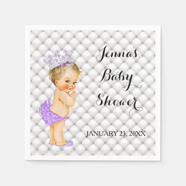 Blonde Princess Baby Girl Diamonds Lavender Paper Napkins (Front)