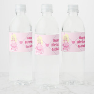 Pink princess crown chic girls baby shower custom water bottle label