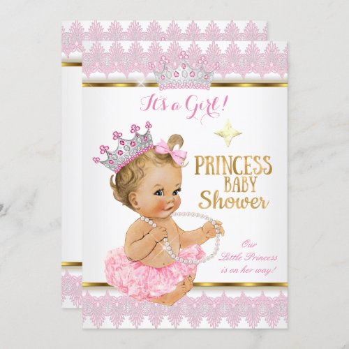 Blonde Princess Girl Baby Shower Pink Gold Tutu Invitation